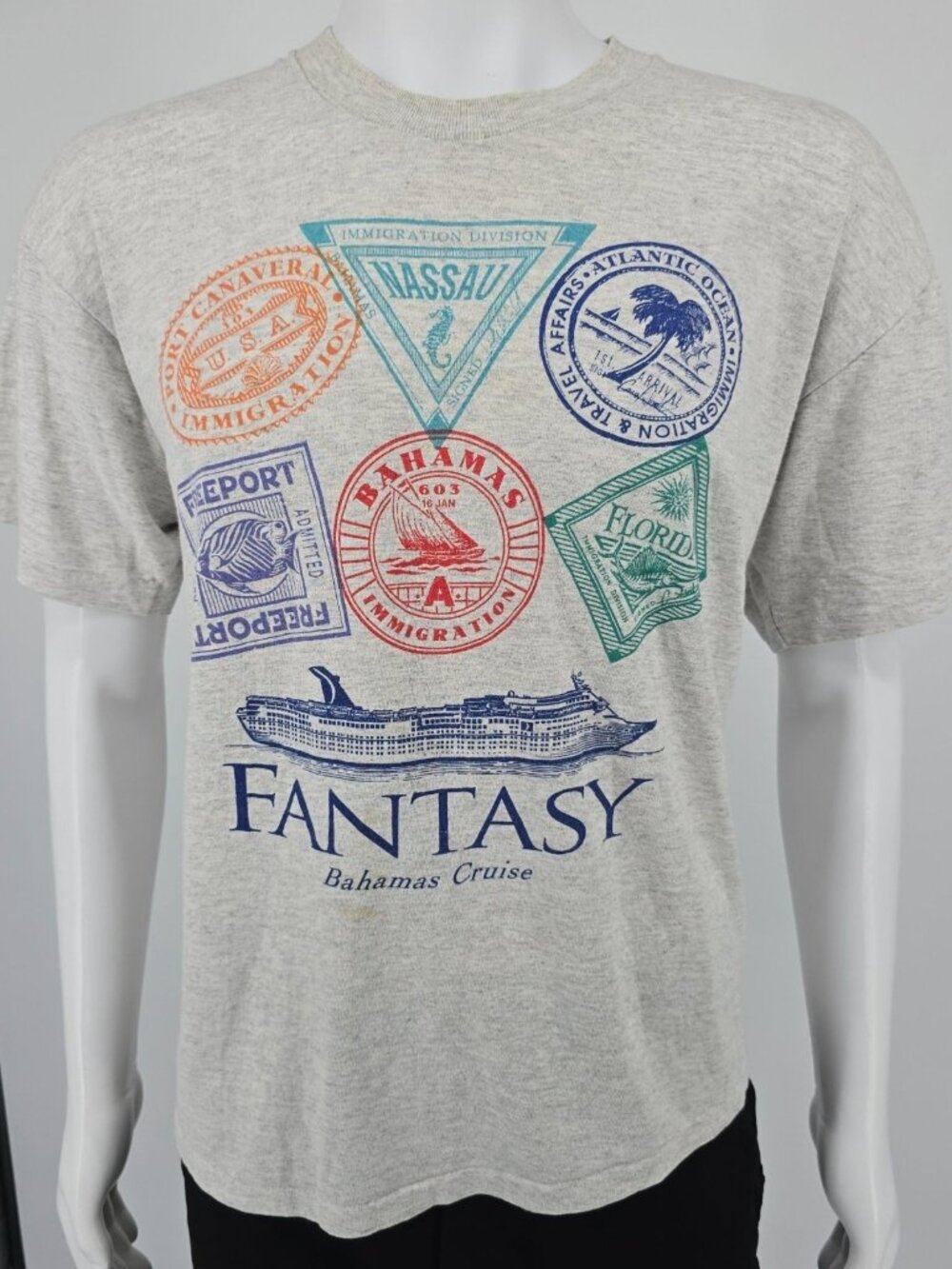 Vintage 1990s Tortuga Sportswear Fantasy Bahamas Cruise Heather Gray T-Shirt (L)